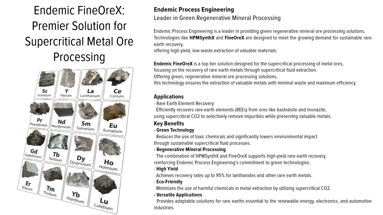 Endemic Supercritical Metal Ore Extraction and Refining